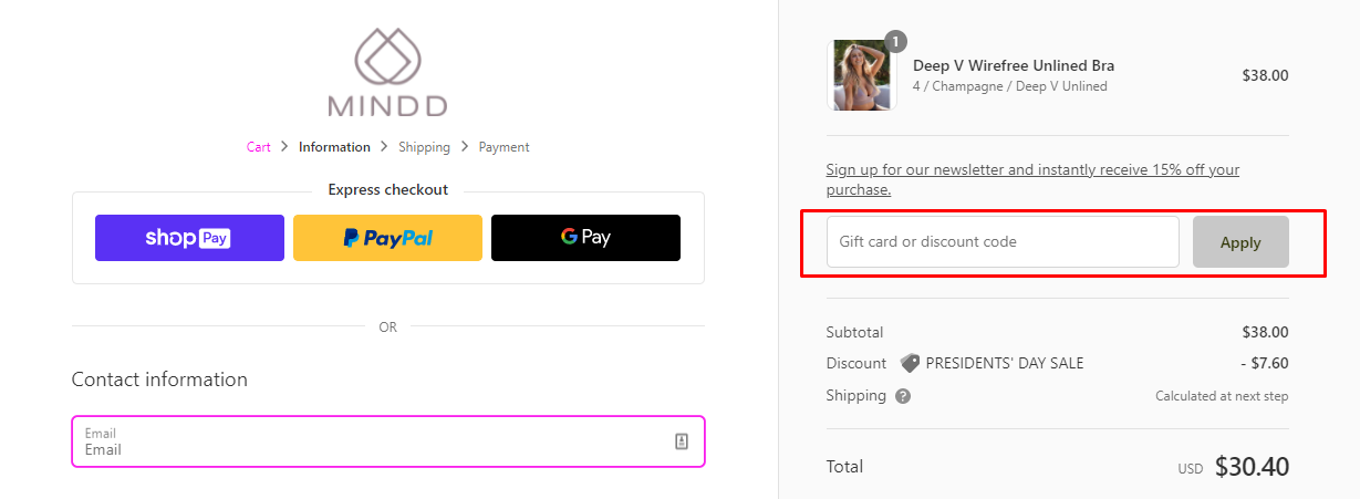 How do I use my Mindd gift card/discount code?