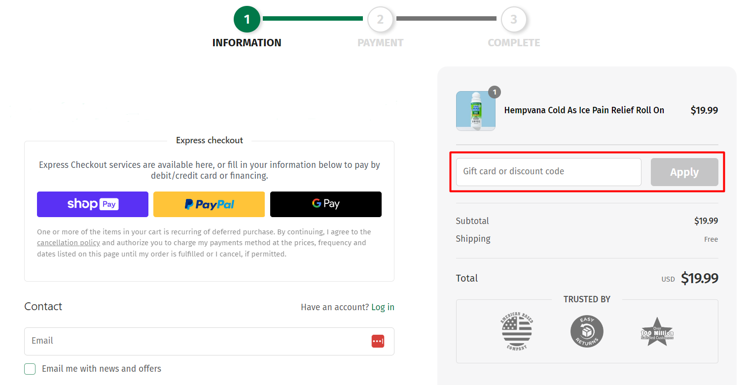 How do I use my Hempvana discount code?