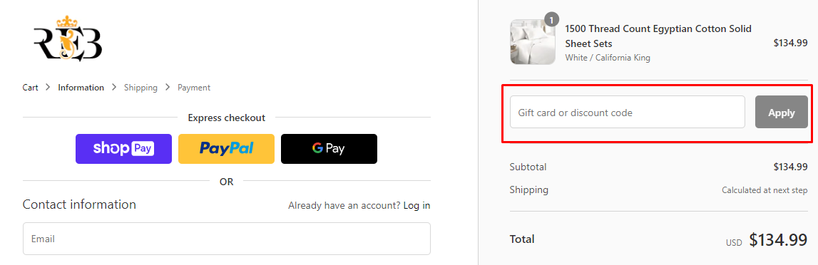 How do I use my Royal Egyptian Bedding discount code?