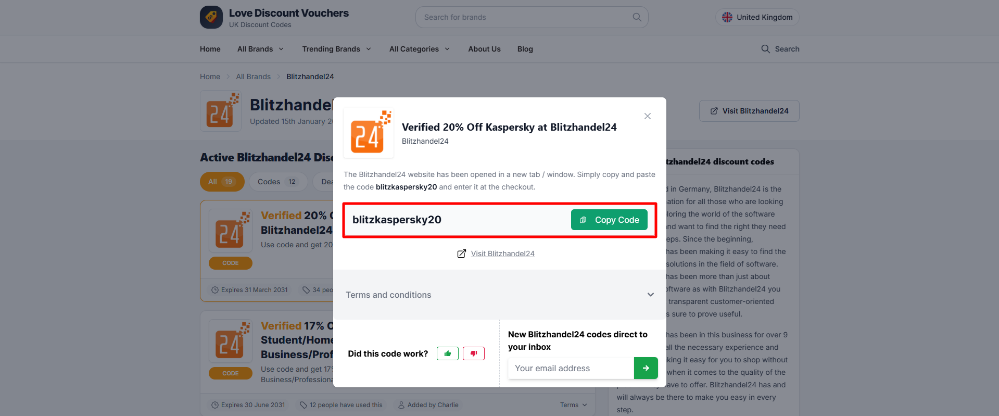 A verified code from Blitzhandel24 on Love Discount Vouchers