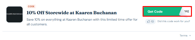 A box will show the Kaaren Buchanan voucher code to use on your purchase