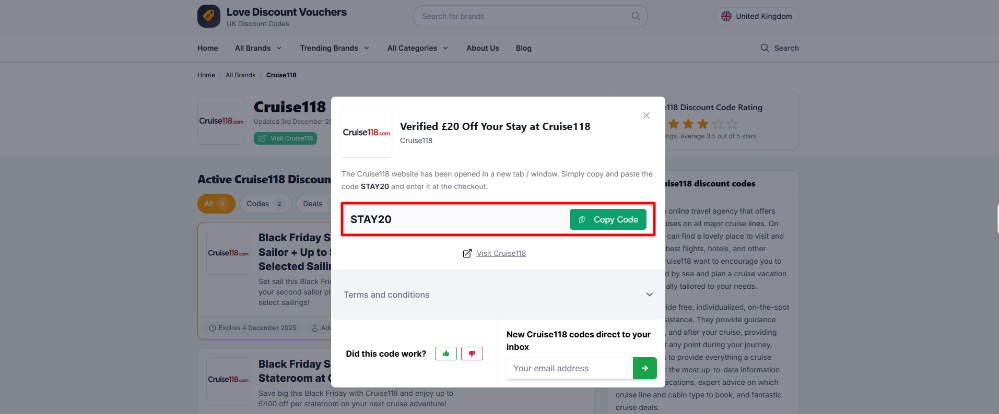 A Cruise118 code on Love Discount Vouchers