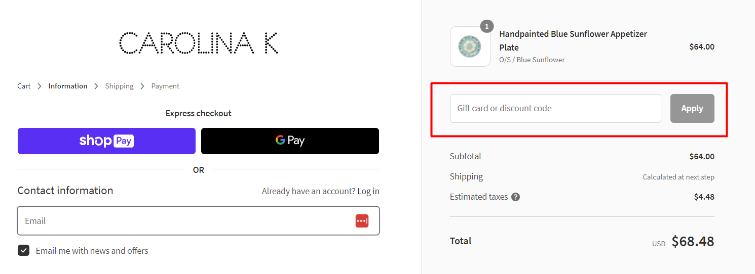 How do I use my Carolina K discount code?
