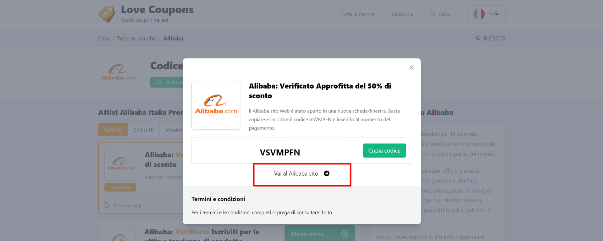 codice sconto Alibaba da poter mettere sul sito ufficiale Alibaba per risparmiare su migliaia di prodotti