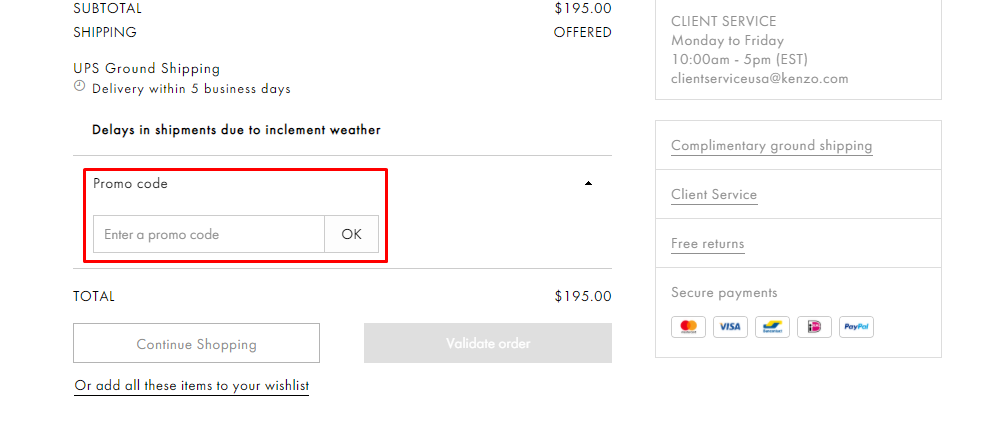 How do I use my Kenzo promo code?
