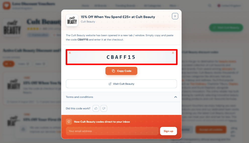 Copy your code and visit Cult Beauty to start shopping