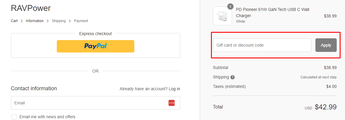 How do I use my Ravpower discount code?
