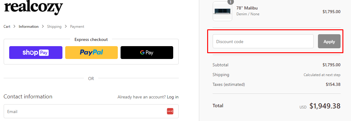 How do I use my Realcozy discount code?