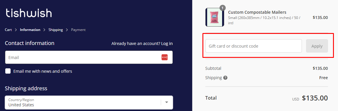 How do I use my Tishwish discount code?