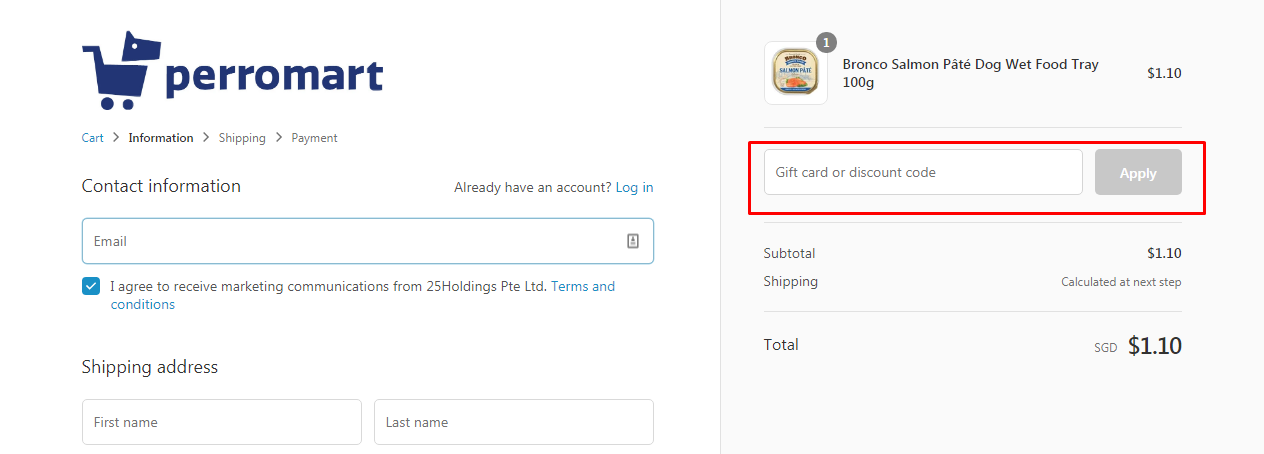 How do I use my Perromart discount code?