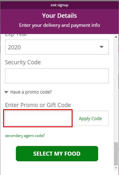 How do I use my Fresh Meal Plan coupon code?