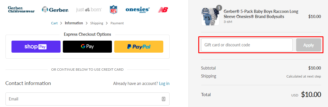 How do I use my Gerber Childrenswear discount code?