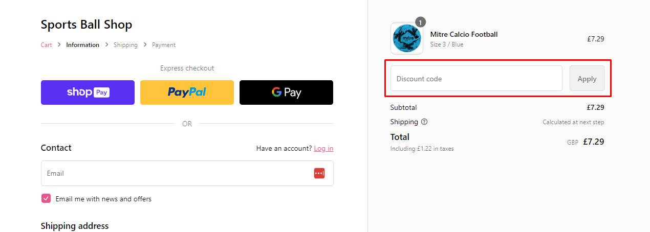 How do I use my Sports Ball Shop discount code?