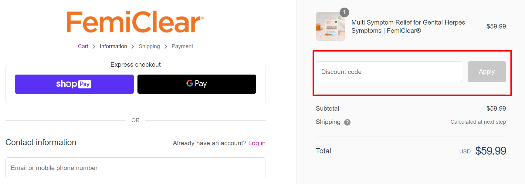 How do I use my FemiClear disocunt code?