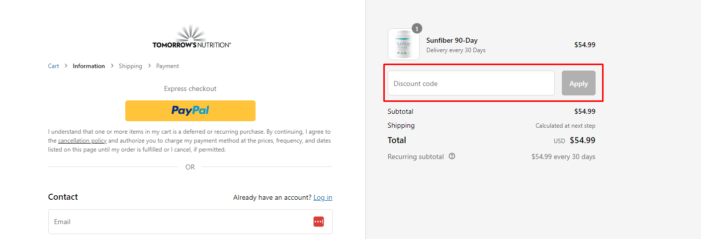 How do I use my Tomorrow’s Nutrition discount code?