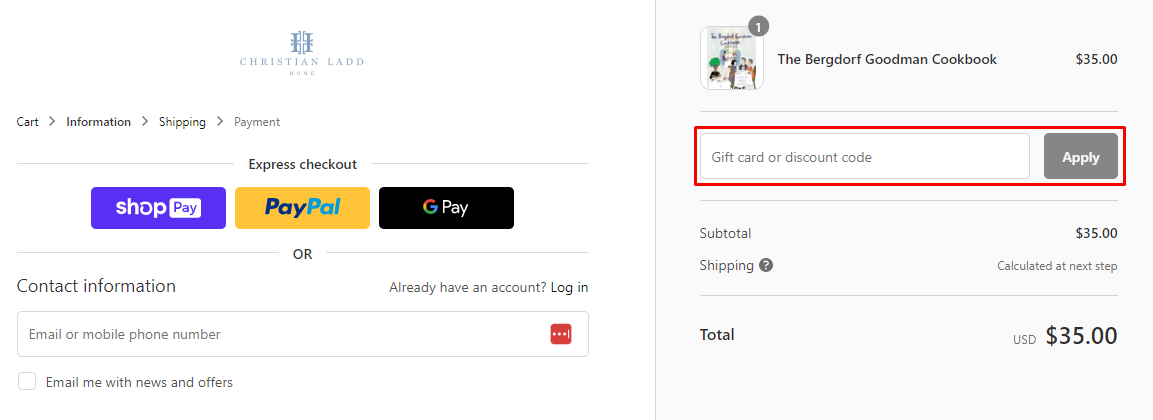 How do I use my Christian Ladd Home discount code?