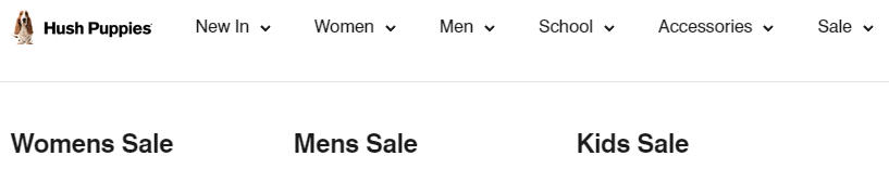 Hush Puppies sale categories on display