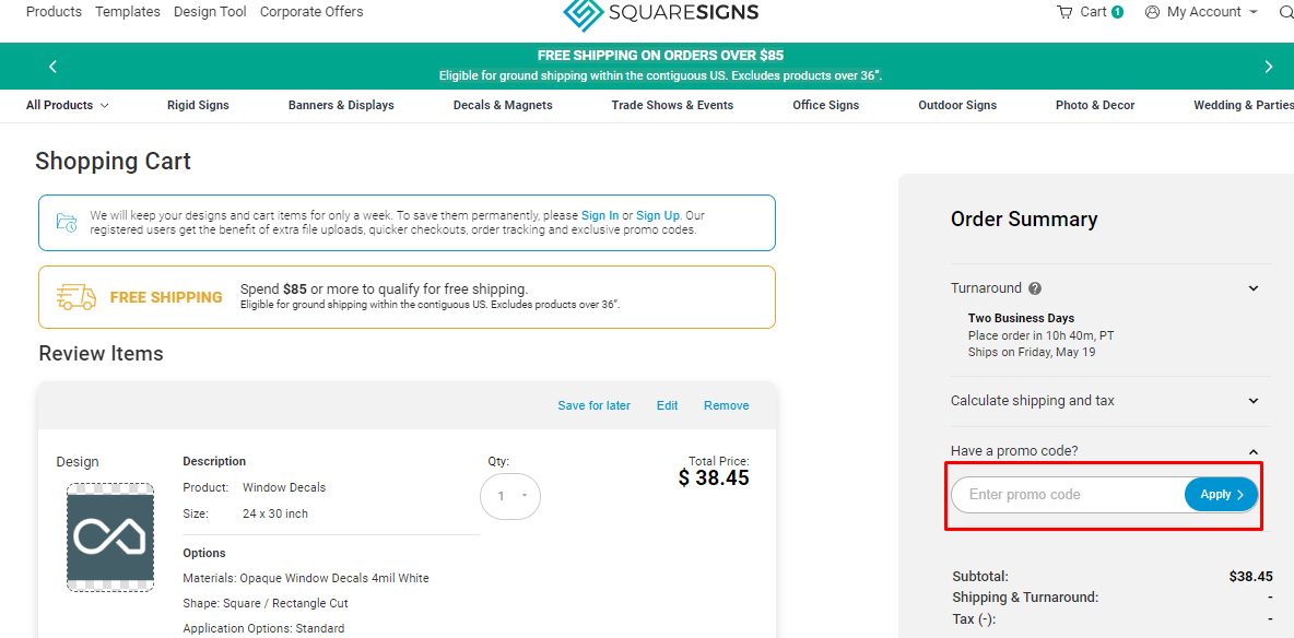 How do I use my Square Signs promo code?