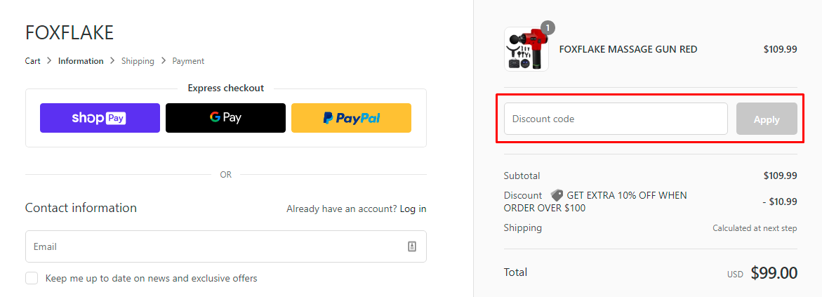 How do I use my Foxflake discount code?