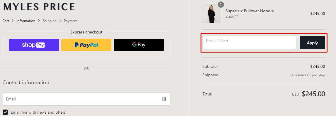 How do I use my Myles Price discount code?