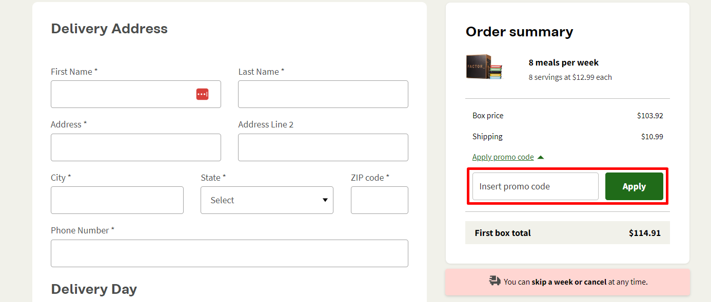 How do I use my Factor promo code?