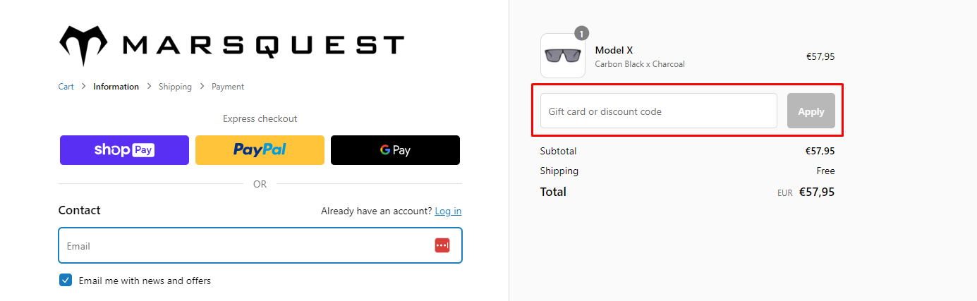 How do I use my MARSQUEST discount code?