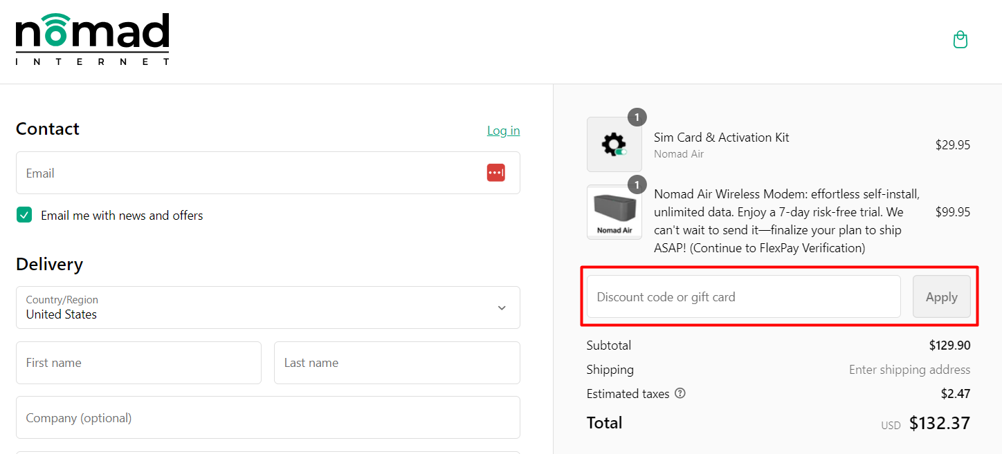 How do I use my Nomad Internet discount code?