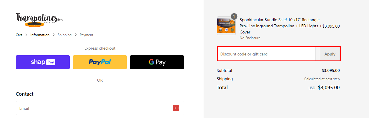 How do I use my Trampolines discount code?