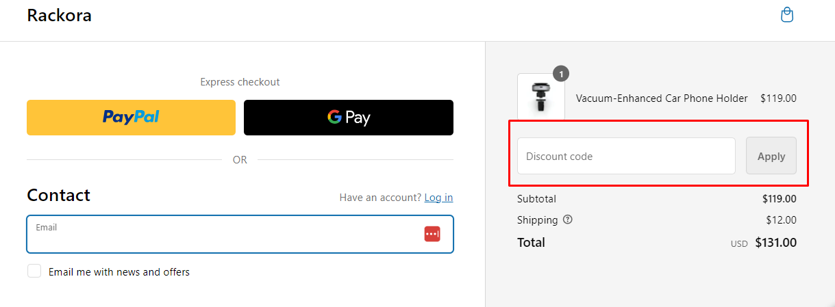 How do I use my Rackora discount code?
