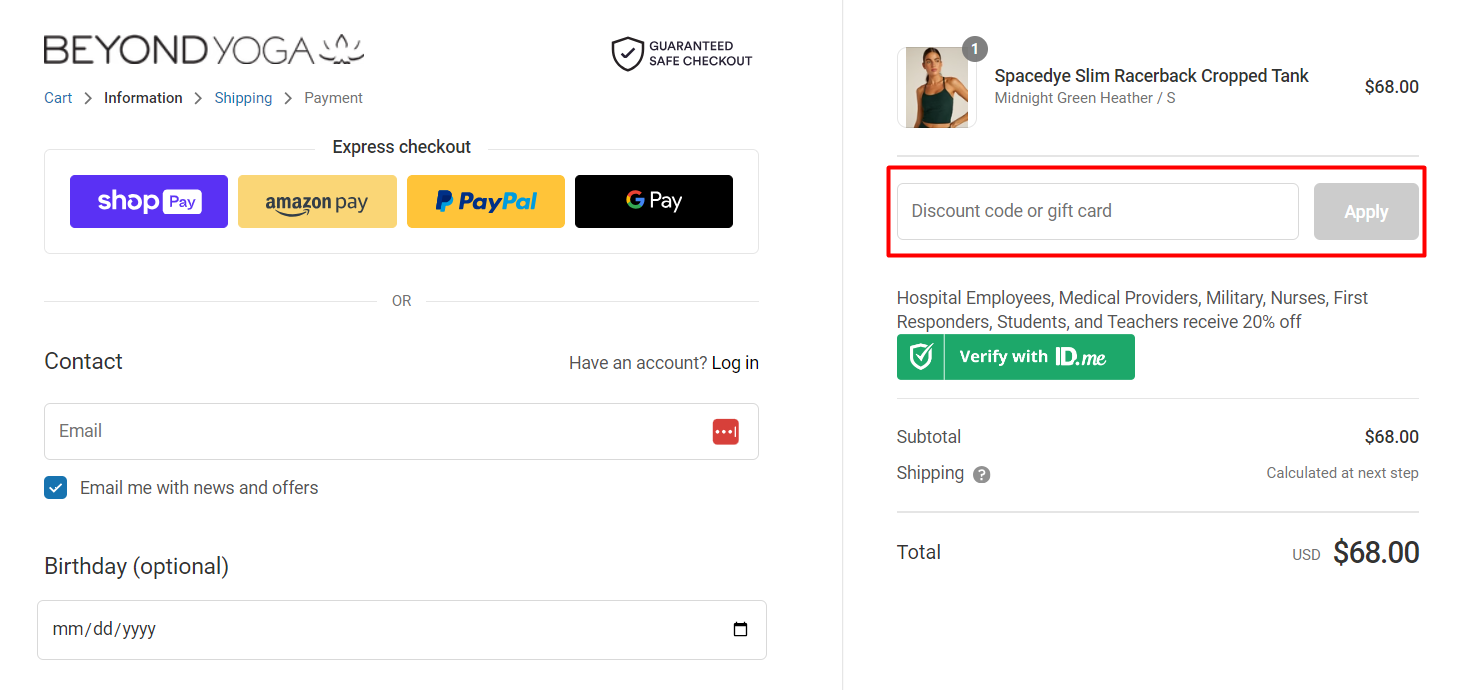 How do I use my Beyond Yoga discount code?