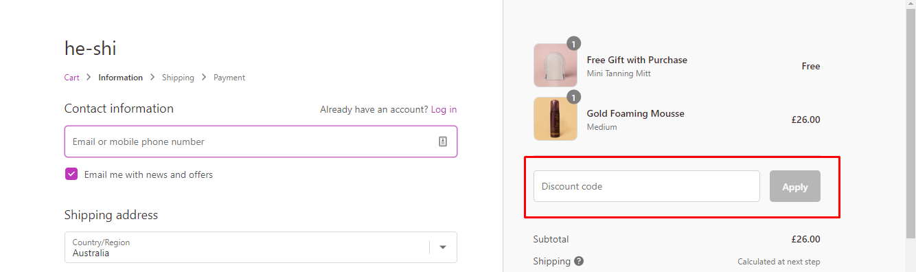 How do I use my He-Shi discount code?