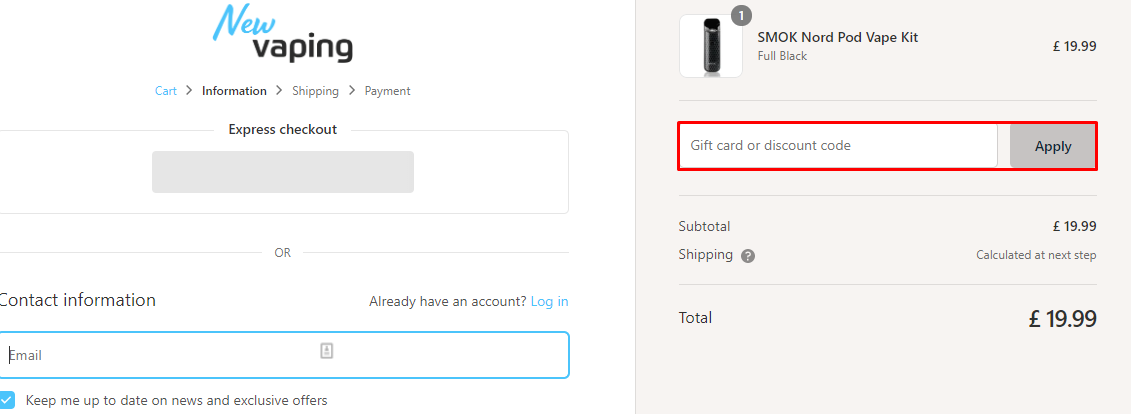 How do I use my Newvaping discount code?