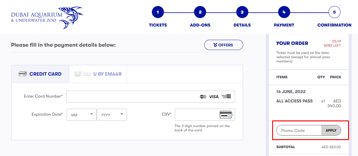 How do I use my Dubai Aquarium & Underwater Zoo promo code?