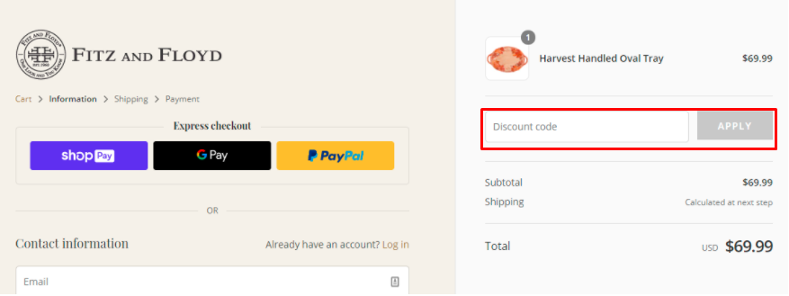 How do I use my Fitz and Floyd discount code?