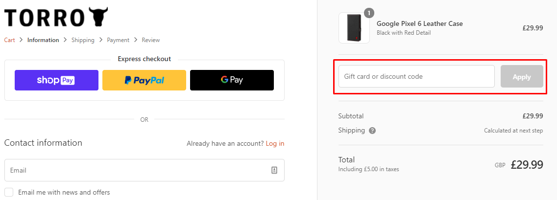How do I use my TORRO discount code?
