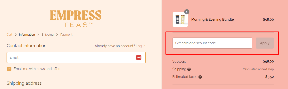 How do I use my Empress Teas discount code?