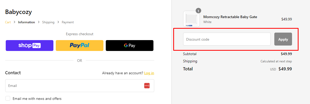 How do I use my Babycozy discount code?