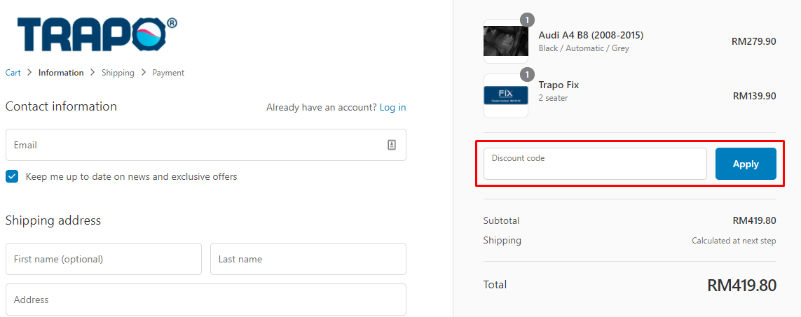 How do I use my Trapo discount code?