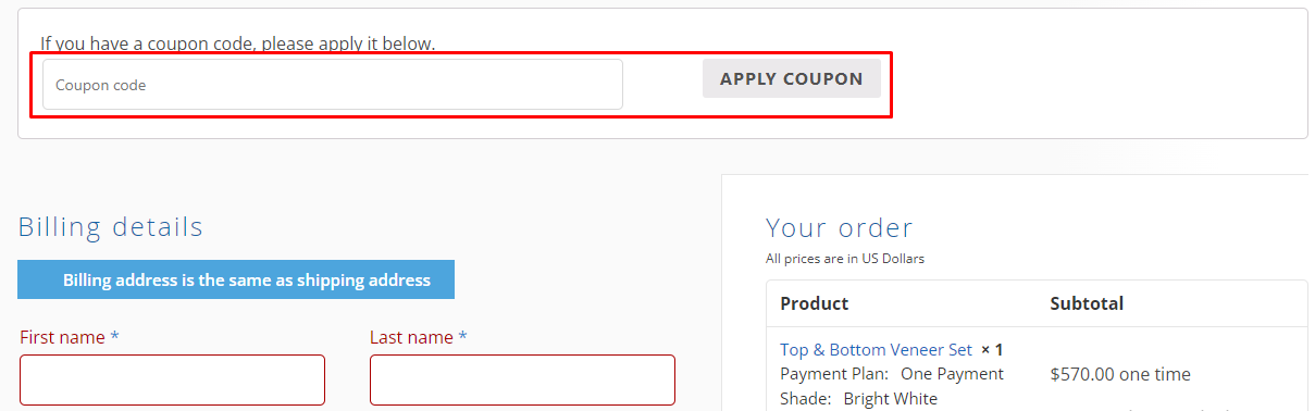 How do I use my Shiny Smile Veneers coupon code?