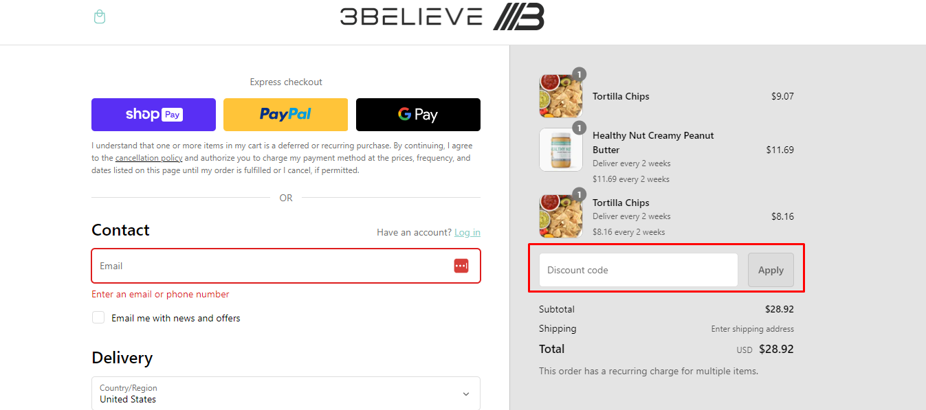 How do I use my 3BELIEVE discount code?