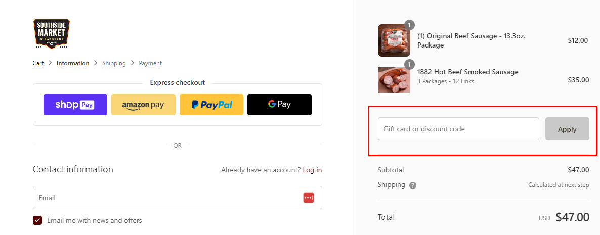 How do I use my Southside Market discount code?