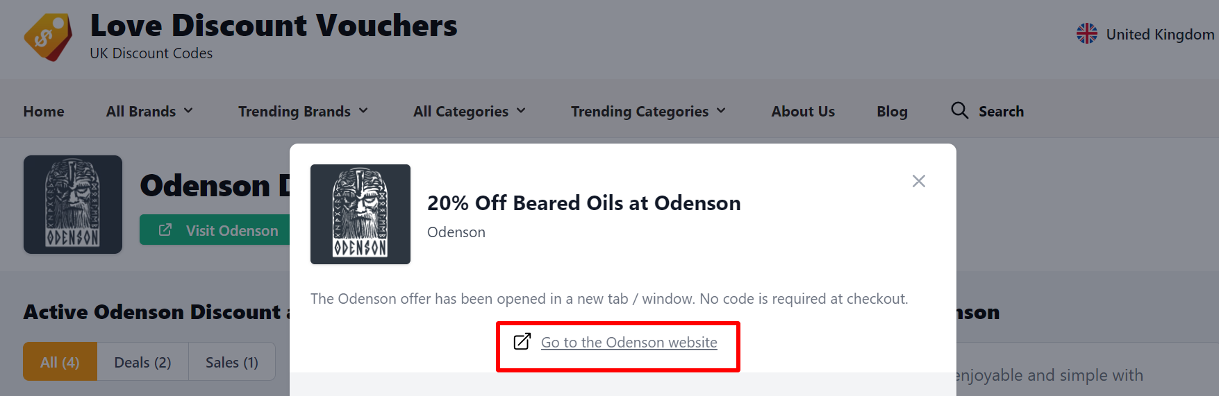 Highlighted in red is where to find the link that takes you to the Odenson website.