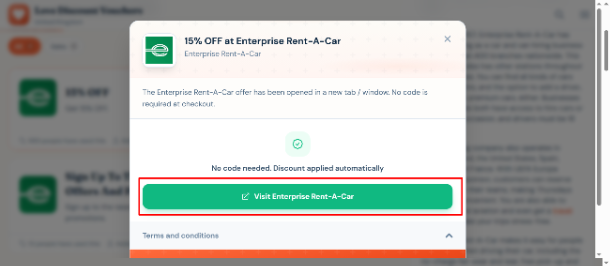 Enterprise Rent-A-Car offer that automaticallly applies at checkout