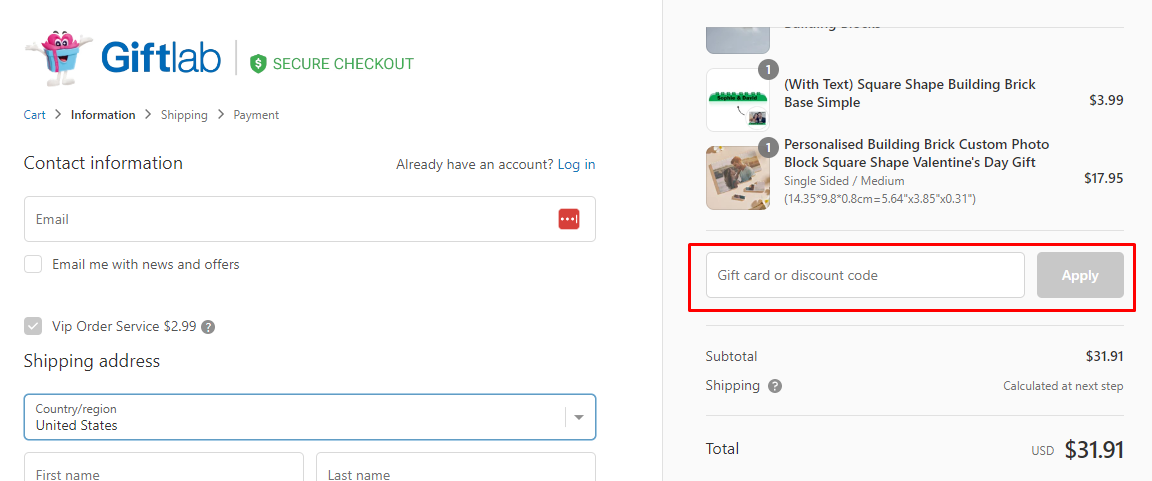 How do I use my Giftlab discount code?