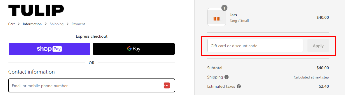 How do I use my Tulip discount code?