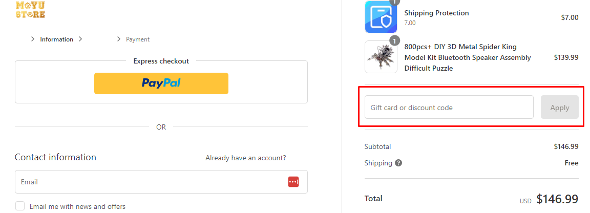 How do I use my Moyustore discount code?