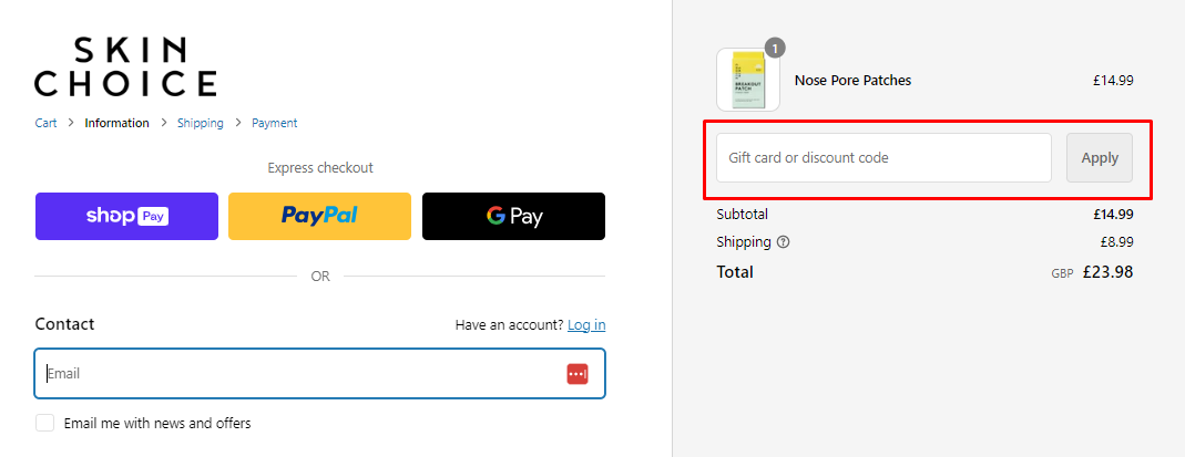 How do I use my SkinChoice discount code?