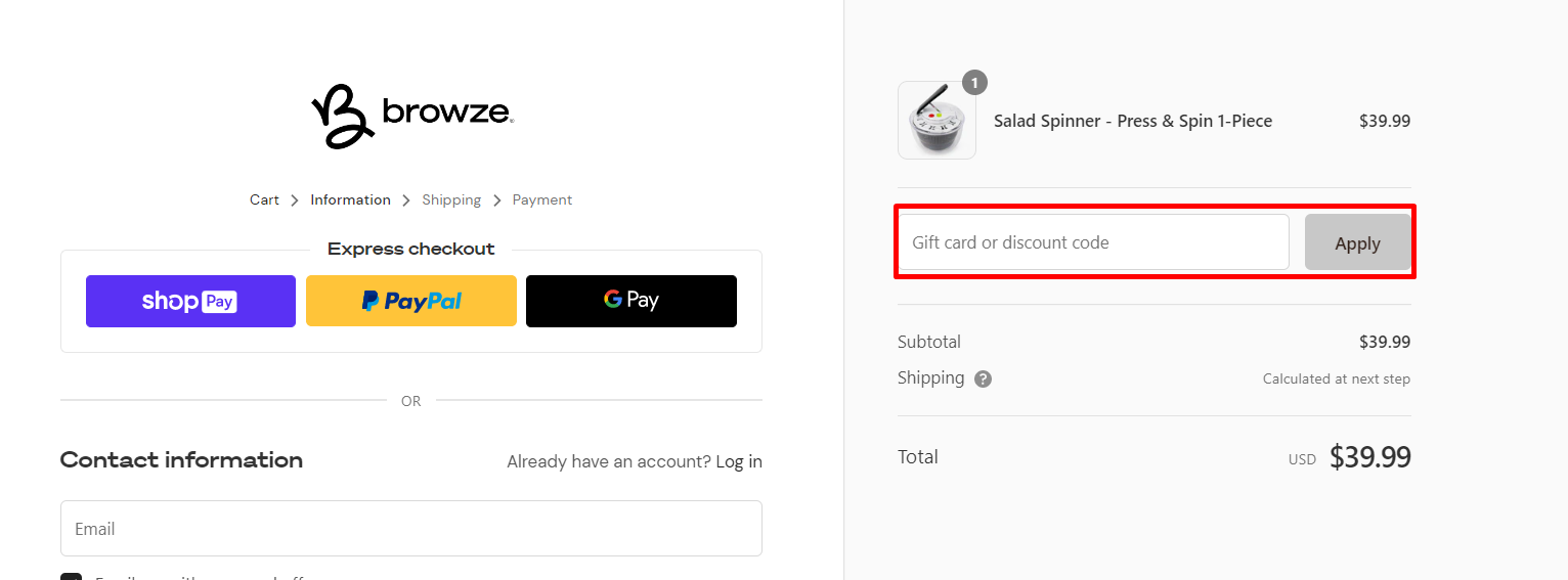 How do I use my Browze discount code?