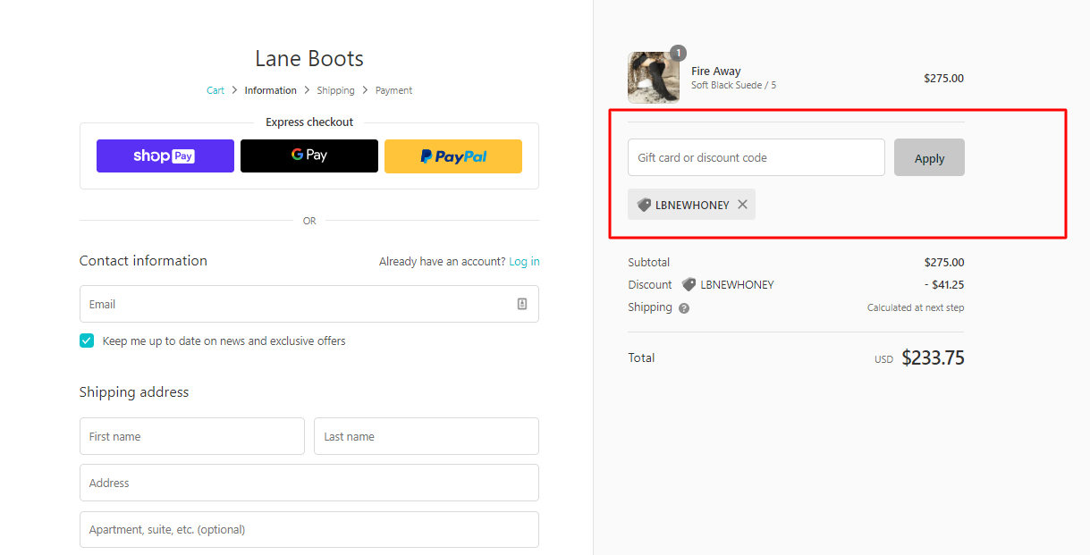 How do I use my Lane discount code?