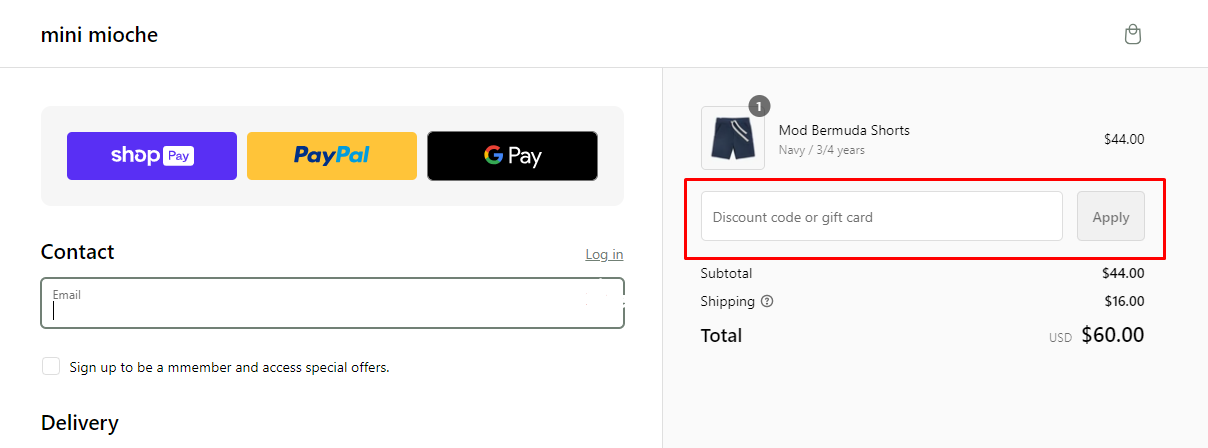 How do I use my Mini Mioche discount code?